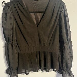 Chic Black Women's Blouse with Sheer Sleeves